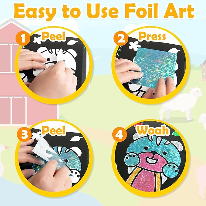 Foil Art Craft Activity for Kids: Fun DIY Toy Sticker Kit, No Mess Creative Travel Supply Set, Idea Birthday Easter Basket Stuffers Valentines Gift for Girl Boy Toddler 4 5 6 7 8 9 Year Old (Dinosaur)