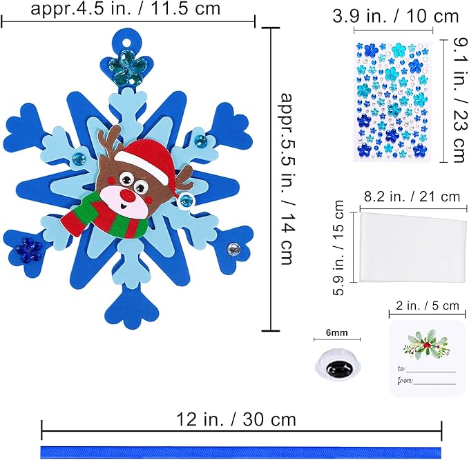 Winlyn 24 Sets Christmas Craft Kits Winter Crafts DIY Christmas Snowflake Ornaments Decorations Art Sets Foam Snowman Santa Owl Christmas Stickers for Kids Holiday Classroom Activities Party Favors