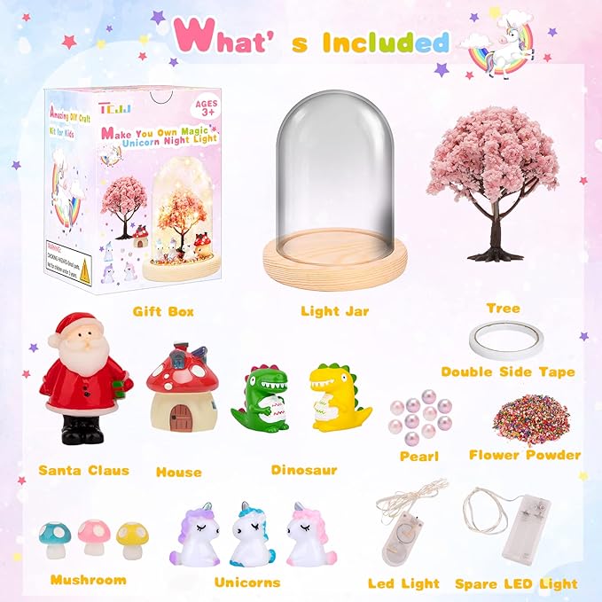 Unicorn Night Light, TCJJ DIY Night Light- Make Your Own Night Light, Unicorn Gifts for Girls, Unicorn Mermaid Hand Craft Terrarium Birthday Gifts Christmas Gifts for Age 4, 5, 6, 7, 8 Years Old Girls