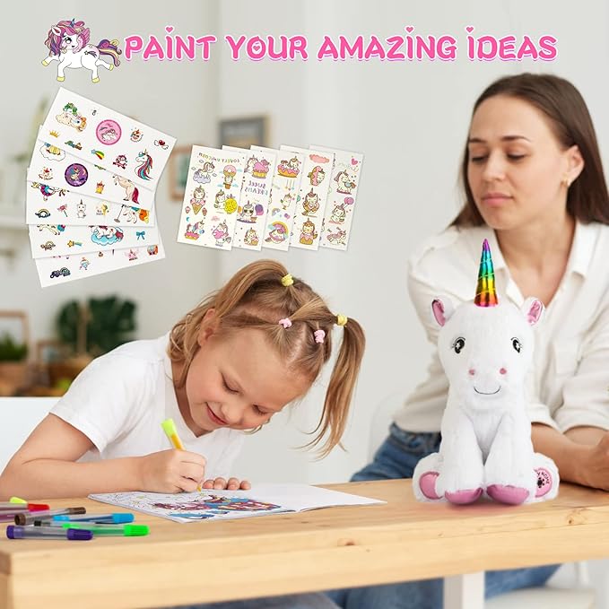 PERRYHOME Unicorn Toys for Girls Unicorn Gift Set with Unicorn Stuffed Animal, Unicorn Coloring Book, Unicorn Necklace & Bracelet, Unicorn Themed Girl Gift Toy Birthday Gift Nude Pink