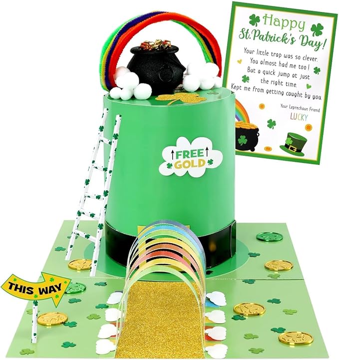 St Patrick's Day Leprechaun Trap Crafts Kit for Kids Ages 4-8 DIY Kit St Patricks Day Party Supplies Catch a Leprechaun Kids Classroom Activity Saint Patricks Day Party Decoration