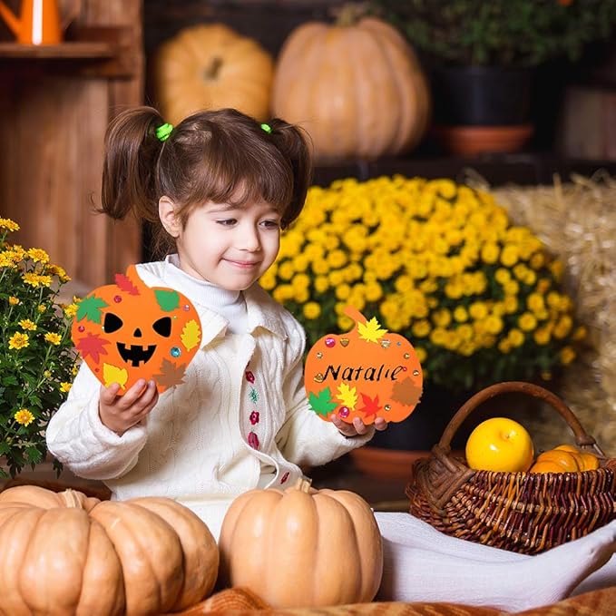 Supla 30 Kits Foam Halloween Pumpkin Decorations DIY Pumpkin Craft Kits Assorted Foam Pumpkin Shapes with Fall Maple Leaves Rhinestone Stickers for Kids Crafts Fall Thanksgiving Halloween Decoration