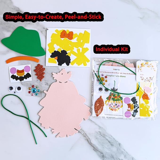 Winlyn 24 Sets Fall Craft Kits for Kids Autumn Crafts DIY Scarecrow Ornaments Fall Decorations Individual Craft Kits Thanksgiving Foam Stickers Arts and Crafts for Classroom Activities Party Favors