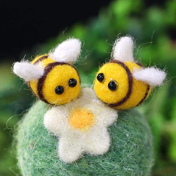 Prudance 12 Piece Wool Felt Bees Cute Bee DIY Craft Ball Supplies for Baby Shower Children Party Nursery Tent Home Decoration