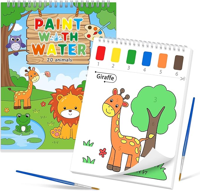 SOCOLER Paint with Water Coloring Books for Toddlers, Animal Theme Mess Free Watercolor Painting Papers for Kids Water Color Paint Kit Art Craft Birthday Gift for Ages 1-3, 4-8