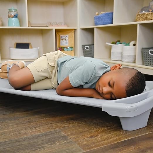 Children’s Factory SpaceLine Nap Cots, Kids Daycare and Preschool Sleeping Cot, Toddler Size, Set of 4, Gray