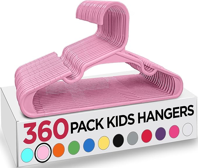 Utopia Home 360 Pack Kids Hangers - 11.5 Inch Plastic Baby Hangers for Closet - Childrens Hangers for Clothes & Infant Hangers for Closet - Ideal for Everyday Standard Use (Baby Pink)
