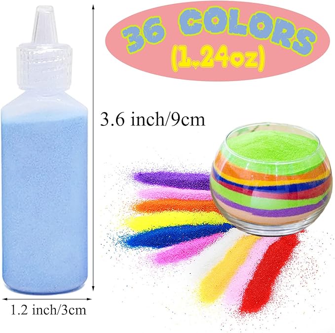 Guuozzli 36 PCS Art Sand Kit, DIY Scenic Sand Painting & Wedding Decoration Bottles
