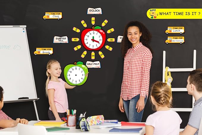 WhatSign Telling Time Bulletin Board Set Telling Time Teaching Clock for Kids 34Pcs Learning to Tell Time Clock Telling Time Clock for Classroom Must Have Bulletin Board Decorations