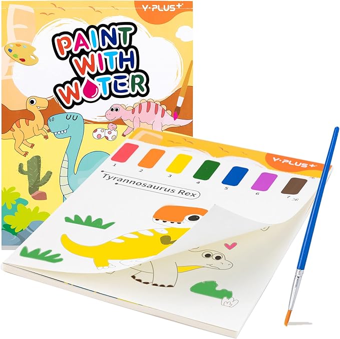 YPLUS Paint with Water Books for Toddlers, Art Craft Toys Watercolor Painting Paper for Kids Gift for Drawing with Brush - Dinosaur