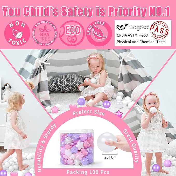 GOGOSO Shape Ball Pits Balls, Star Heart Plastic Play Balls for Toddlers Kids Children, DIY Giant Friendship Bracelet Banner