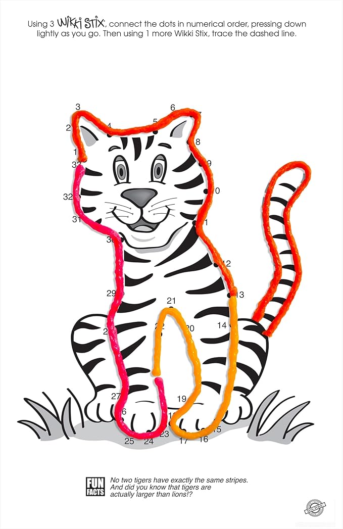 WIKKI STIX Animal Activity Pak - Features 12 Zoo Animals with Hands-on Activity and Fun Fact on Each, Made in The USA! Multiple Colors !