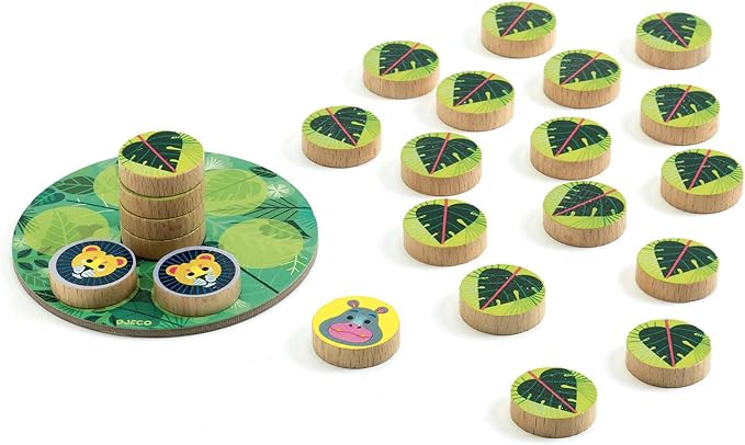 DJECO Oscar & Max Board Game - Jungle Adventure with Memory Challenge - Includes 37 Wooden Game Pieces - Fun Educational Family & Children Bonding Activity - Toys for Boys & Girls, 4+ Years