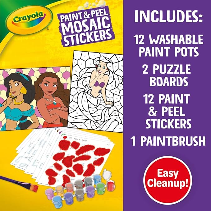 Crayola Paint & Peel Mosaic Stickers (20+ Pcs), Paint by Number for Kids, Mosaic Arts & Crafts, Kids Washable Paint, Sticker Sheet