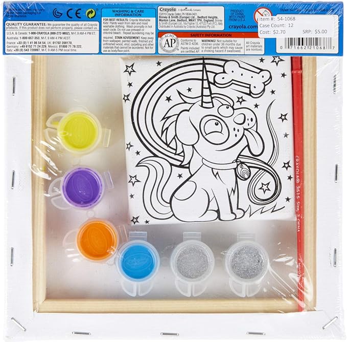 Crayola Unicorn Canvas Paint Set, Gift for Kids, Ages 3, 4, 5, 6, Multi-colored, One Size