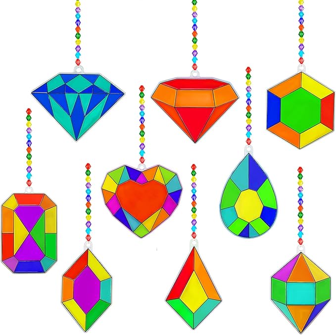 Winlyn 27 Sets Jewel Suncatchers Ornaments Decorations DIY Window Paint Art Stickers Craft Kits Jewel Sun Catchers for Kids Classroom Pirate-themed Birthday Party Activities Art Project