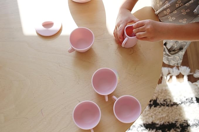 Marlowe & Co Silicone Tea Play Set for Children, 12 Piece Dishwasher Safe Tea Gift Set for Toddlers (Primrose Pink)