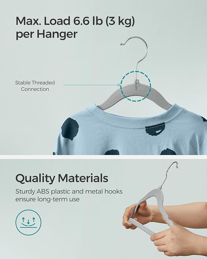 SONGMICS Baby Hangers 50 Pack, Kids Hangers for Closet, 11.8 x 8.1 Inches, Silver 360° Swivel Hooks, Space-Saving Clothes Hangers, Velvet Hangers for Nursery, Non-Slip, Dove Gray UCRF027G05