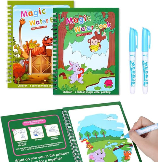OSDUE 2 Pack Water Coloring Book for Toddler, Water Painting Book for Toddlers, Paint with Water Books, Educational Learning Doodle Toy, Reusable No-Mess Art Book Travel Toys & Xmas Gift for Kids