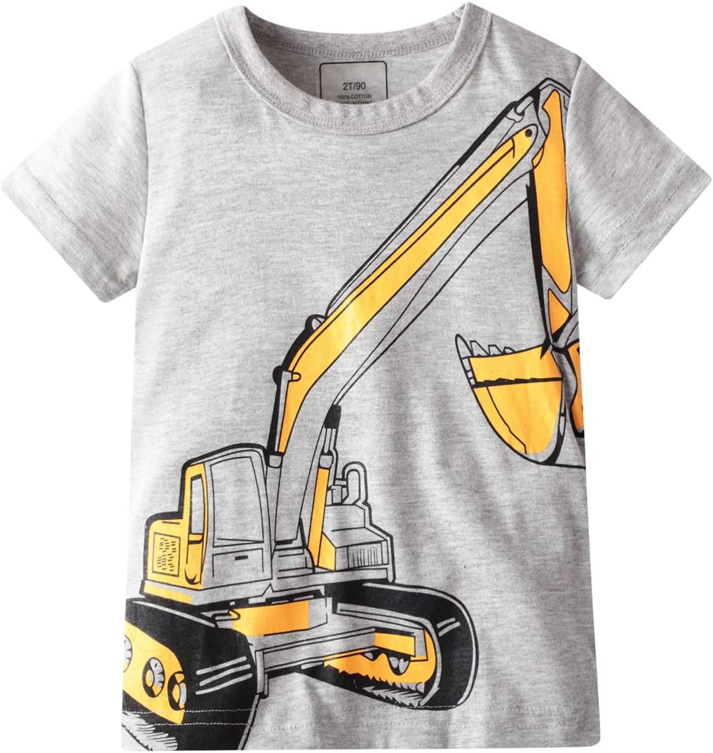 Boys' 4-Pack Excavator Short Sleeve Crewneck T-Shirts Top Tee Size 2-7 Years Toddler Boys' Value Pack Cotton T-Shirt