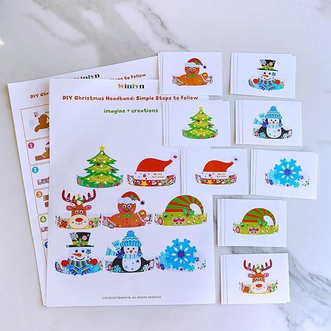 Winlyn 24 Sets Christmas Craft Kits Winter Crafts DIY Christmas Headbands Craft Kits Snowflake Christmas Tree Foam Stickers Arts and Crafts for Kids Holiday Home Classroom Art Activities Party Favors