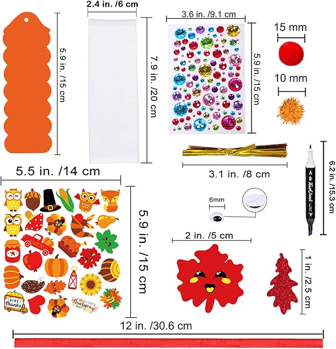 Winlyn 32 Sets Fall Crafts Kits DIY Fall Bookmarks Decorations Art Sets Maple Leaves Smile Face Owl Turkey Pumpkins Foam Stickers Arts and Crafts for Kids Thanksgiving Halloween Classroom Activities