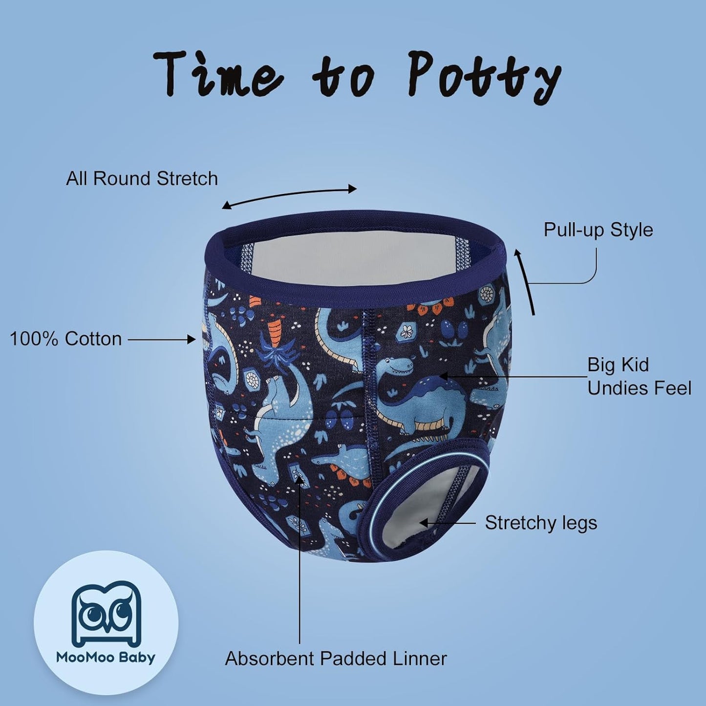 MooMoo Baby Absorbent Potty Training Pants 8 Packs Cotton Training Underwear for Boys 9T