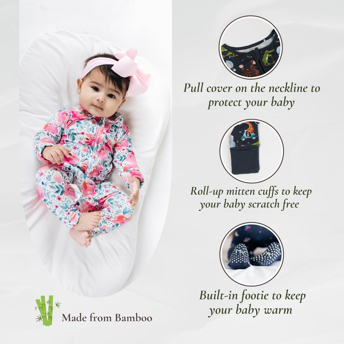 Baby Romper Long Sleeves for 3-24 Month Boys & Girls | 95% Bamboo Viscose Baby Rompers Two-Way Zipper Onesie