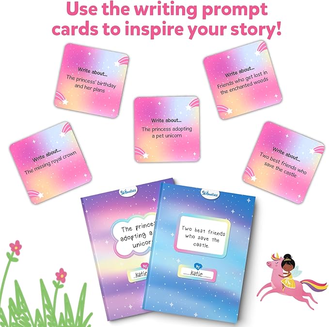 Skillmatics Storybook Art Kit - Unicorns & Princesses Art Kit for Kids, Write & Create Fairytale Storybooks, Creative Activity for Girls, DIY Kit, 150+ Stickers, Gifts for Ages 5, 6, 7, 8, 9, 10