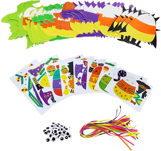 Winlyn 32 Sets Halloween Crafts Kits DIY Halloween Ornaments Decorations Art Sets Pumpkin Monster Jack-o'-Lantern Stickers Arts Crafts Supplies Kit Googly Eyes for Kids Party Home Classroom Activities