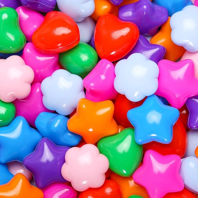 GOGOSO Ball Pits Balls for Toddlers, 100 Stars Hearts Florid Shapes Ball, Flowers Plastics Balls for Bounce House, Pastel Ball for Kids Birthday Party Xmas Friendship Bracelet Banner Decor