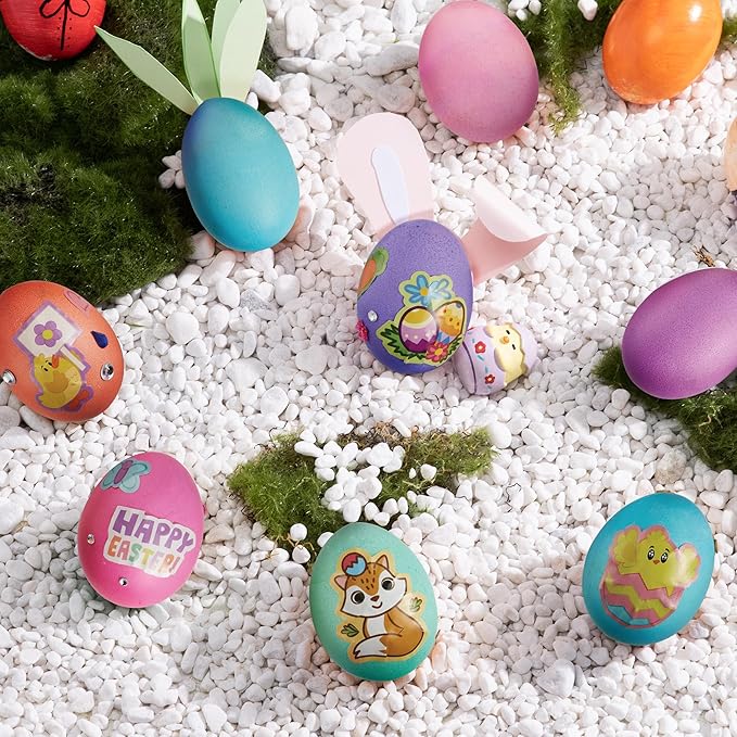 Klever Kits 20Pcs Easter Egg Dye Kit, DIY Easter Decorating Craft Kit with Egg Tray, Stands, Stickers for Kids Coloring Theme Creativity Activity, Home School Crafts