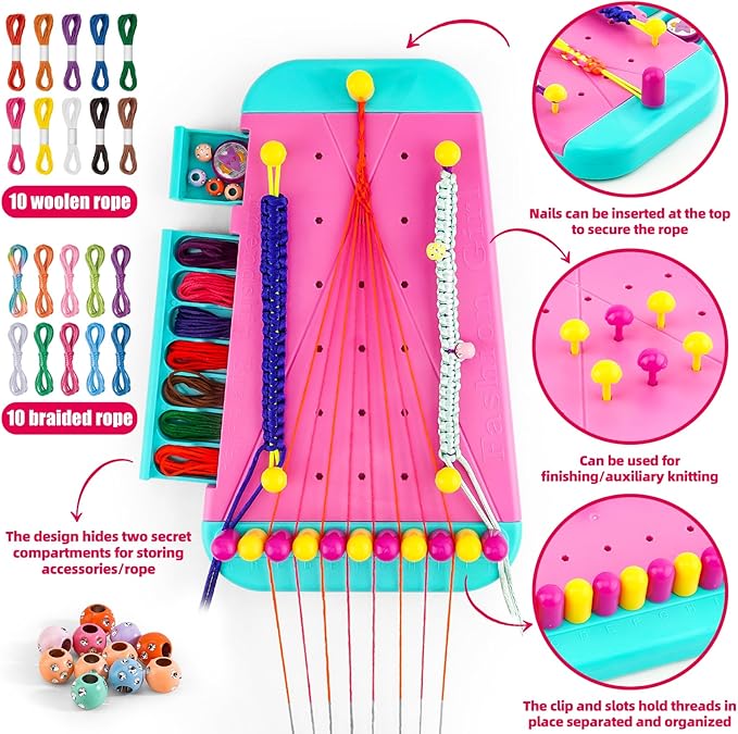 Friendship Bracelet Making Kit Toys ,DIY Arts and Crafts for Kids Ages 6-12,2 in 1 Bracelets String Maker Toys Set,Jewelry String Maker Kit,Christmas Birthday Gifts for Girl 8-12 Years Old (Green)