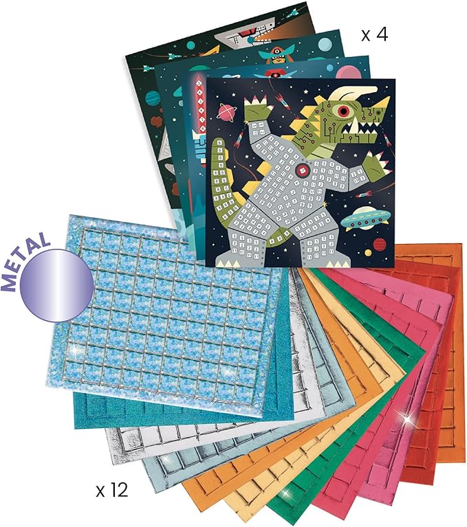 DJECO Space Battle Sticker Mosaic Kit - Craft Your Own Space Battle Scene for School or Gifts - Fun & Creative for Family & Friends, Boys & Girls, Mosaic Art Craft Kit for Kids 5+ - Multi