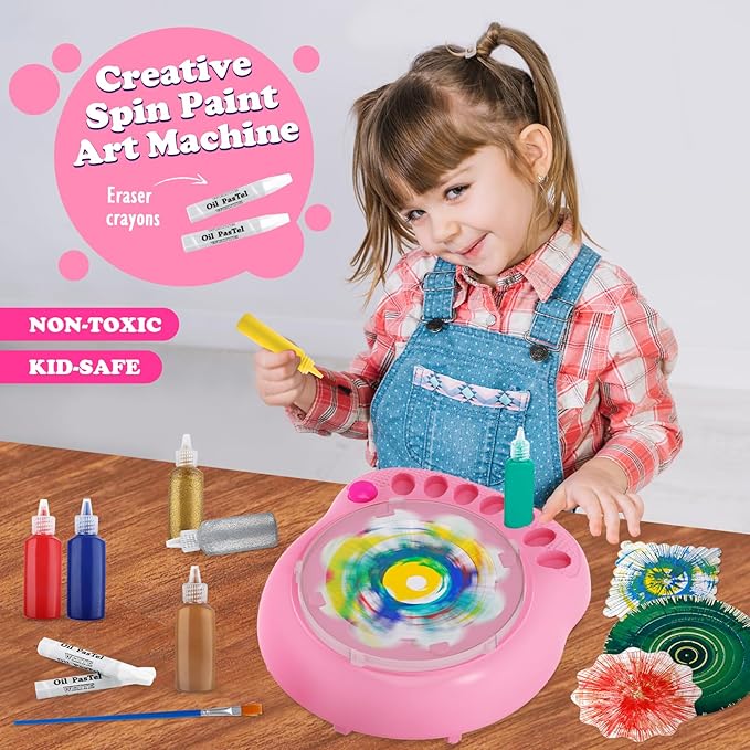 Arts and Crafts for Kids Ages 4-8,Paint Spin Art Machine Kit,Art Craft Set for 6-9 Year Old,Cool Painting Spinner Toys Kits Set,Art Supplies Birthday Gifts for Boy Girl Ages 6 7 8 9 10 11 12 (Pink)