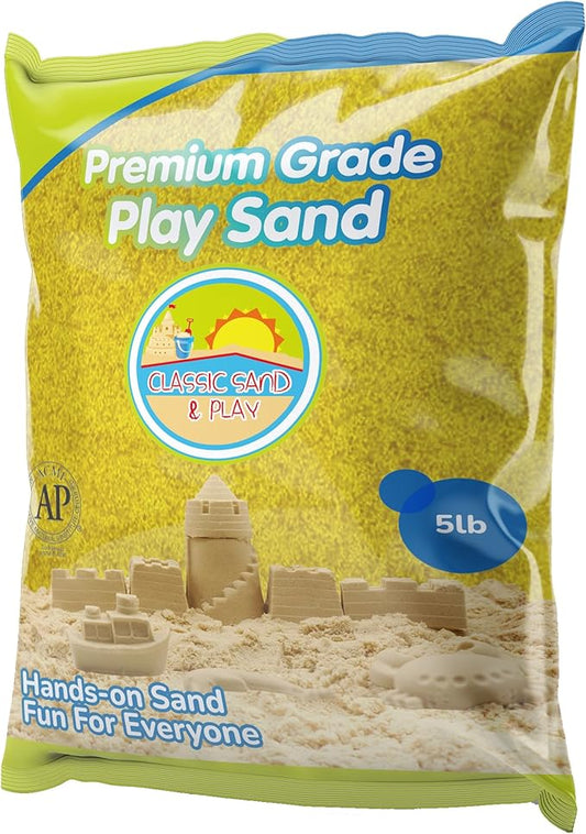 Classic Sand and Play Yellow Colored Play Sand, 5 lb. Bag, Natural and Non-Toxic, Fun Wet and Dry Indoor and Outdoor, Sandbox, Therapy, and Table Use, Building, Stimulate Sensory Needs