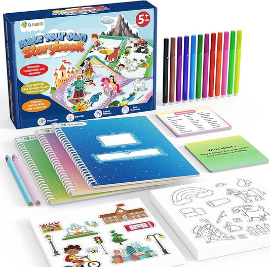 D-FantiX My Storybook Art Kit, Creative Activity for Boys Girls, Hardcover Comic Book Making kit with Stickers, DIY Craft Art Drawing Gifts for Kids