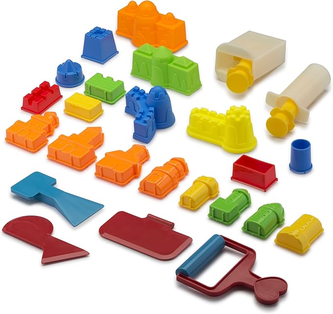 Play Sand Molds and Tool Kit for Kids, 27 Pieces Including Castles, Bricks, and Wall Molds Kits - Works with All Play Sand, Sand Not Included
