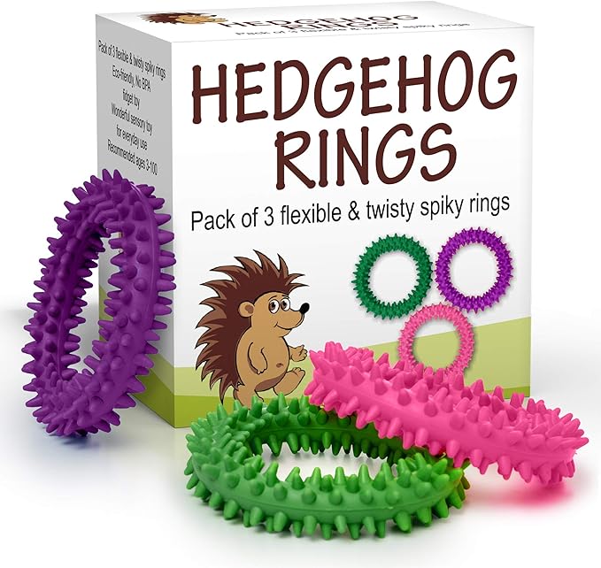 Pick A Toy Sensory Ring and Fidget Toy 3 Pack Pink Purple Green Soft, Flexible Rubber Spikes Suitable Bracelets for Children, Youth, and Adults