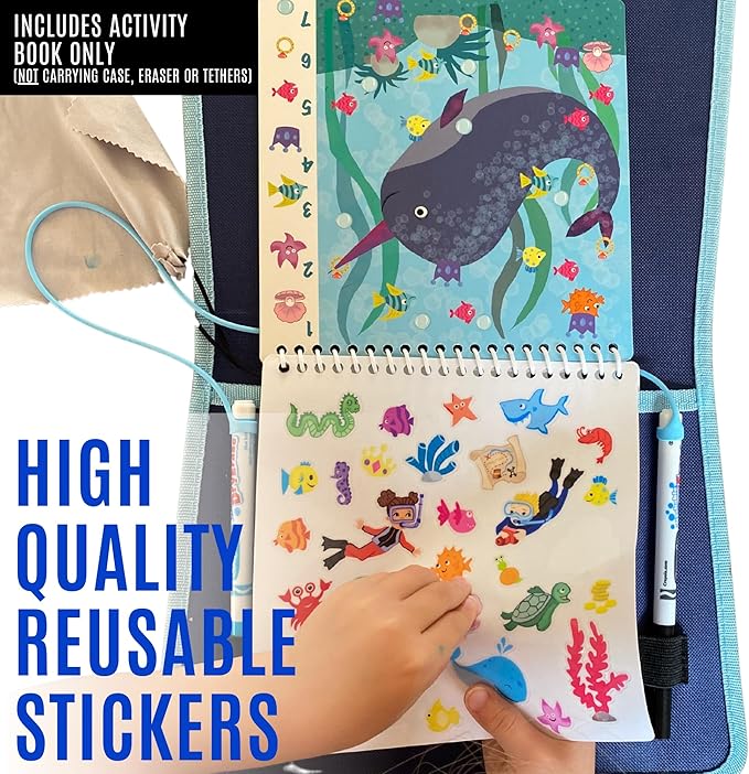 Kids Small Size Travel Educational Activity Books with Washable Markers (7"x7") - Car and Airplane Activities - Search and Find, Reusable Stickers for Ages 4, 5, 6 (Jungle & Ocean)