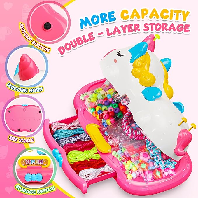 Flooyes Unicorn Friendship Bracelet Making Kit Girls Toys, Ages 4 5 6 7 8 Year Old Girls Birthday Gifts Ideas,Double Storage DIY Jewelry String Maker Supplies,Arts and Crafts for Kids Ages 4-6 6-8 5-7