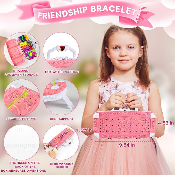 TQRAZ Friendship Bracelet Making Kit, DIY Arts and Crafts Toys for Girls, Jewelry String Maker Kit, Birthday Gifts Ideas for Girls 6 7 8 9 10 11 12+ Years Old(Pink)