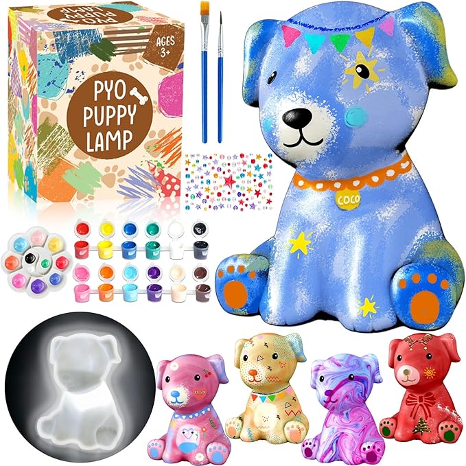 Paint Your Own Dog Lamp Kit - Arts and Crafts Supplies Puppy Painting Kits for Kids Teens Adults, DIY Night Light Toy for Toddler Girl Boy Ages 3 4 5 6 7 8 9 10 11 12 13+ Birthday Easter Holiday Gift