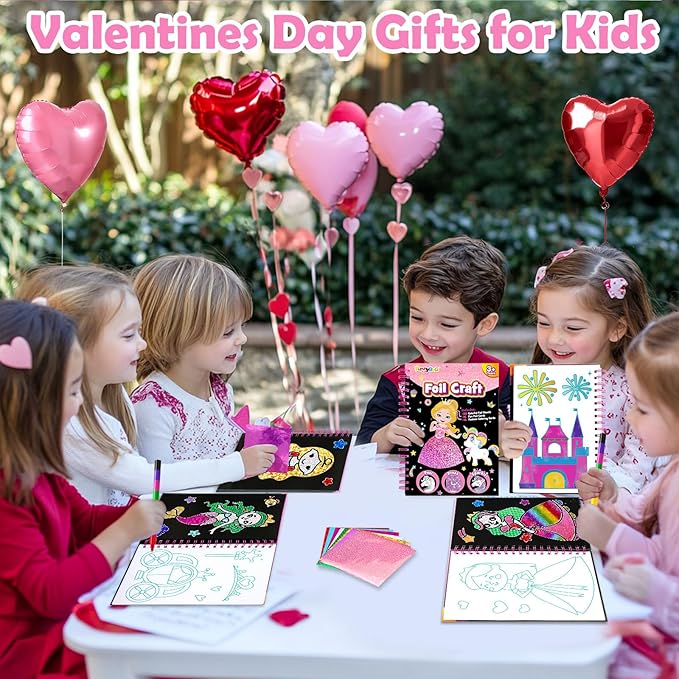 Foil Art Craft Activity for Kids: Fun DIY Toy Sticker Kit, No Mess Creative Travel Supply Set, Idea Birthday Easter Basket Stuffers Valentines Gift for Girl Boy Toddler 4 5 6 7 8 9 Year Old (Princess)