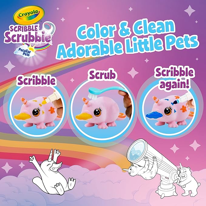 Crayola Scribble Scrubbie Peculiar Pets Rainbow Tub Set, Grooming Pet Toy for Girls & Boys, Toy Animal, Gifts for Kids, Ages 3+
