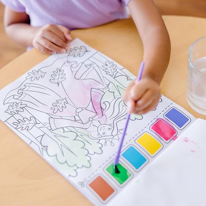 Melissa & Doug Paint With Water - Princess, 20 Perforated Pages With Spillproof Palettes
