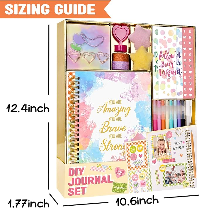 Nollh Gifts for 8 9 10 11 12 Year Old Girl - DIY Journal Kit for Teen Tween Girls, Stationary Scrapbook & Diary Supplies Set, Girl Gifts Arts and Crafts Stuff, Toys for Ages 8-13