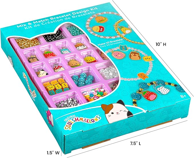 Fashion Angels Squishmallows Mix & Match Bracelet Design Kit, Includes Assortment of Beads, Charms & More, Makes 10+ Projects, Squishmallows Character Jewelry for Kids, Teen Girls & Boys