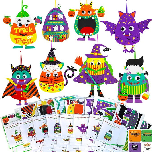 Winlyn 24 Sets Halloween Crafts Kits Fall Kids Crafts DIY Halloween Ornaments Decorations Art Sets Foam Monster Jack-o'-Lantern Stickers Googly Eyes for Kids Halloween Classroom Party Activities