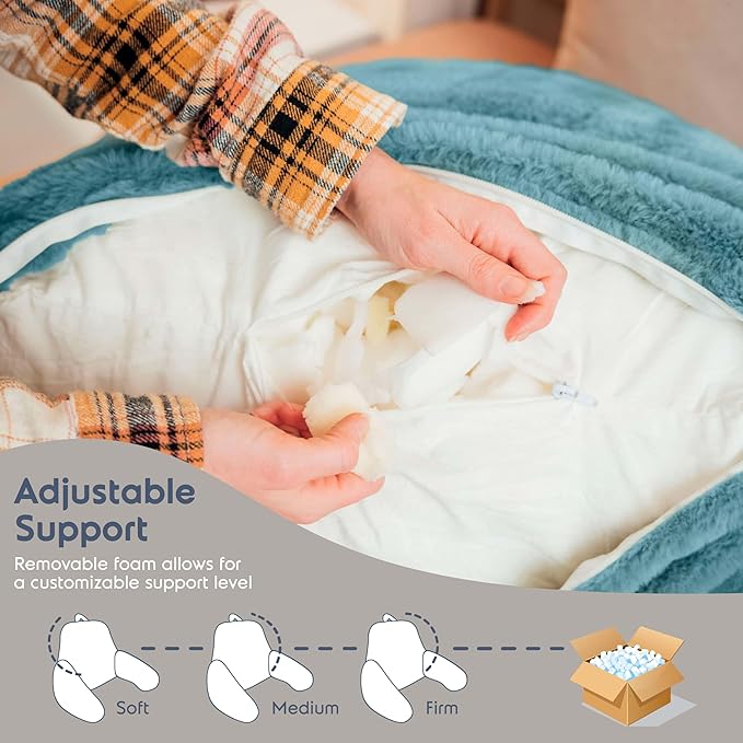 Nestl Fur Reading Pillow, Stylish Back Pillow for Bed Sitting Up, Faux Fur Bed Chair Pillow with Arms, Reading Pillows for Sitting in Bed Adult & Kids, Back Support Pillow for Bed Rest - Stone Blue